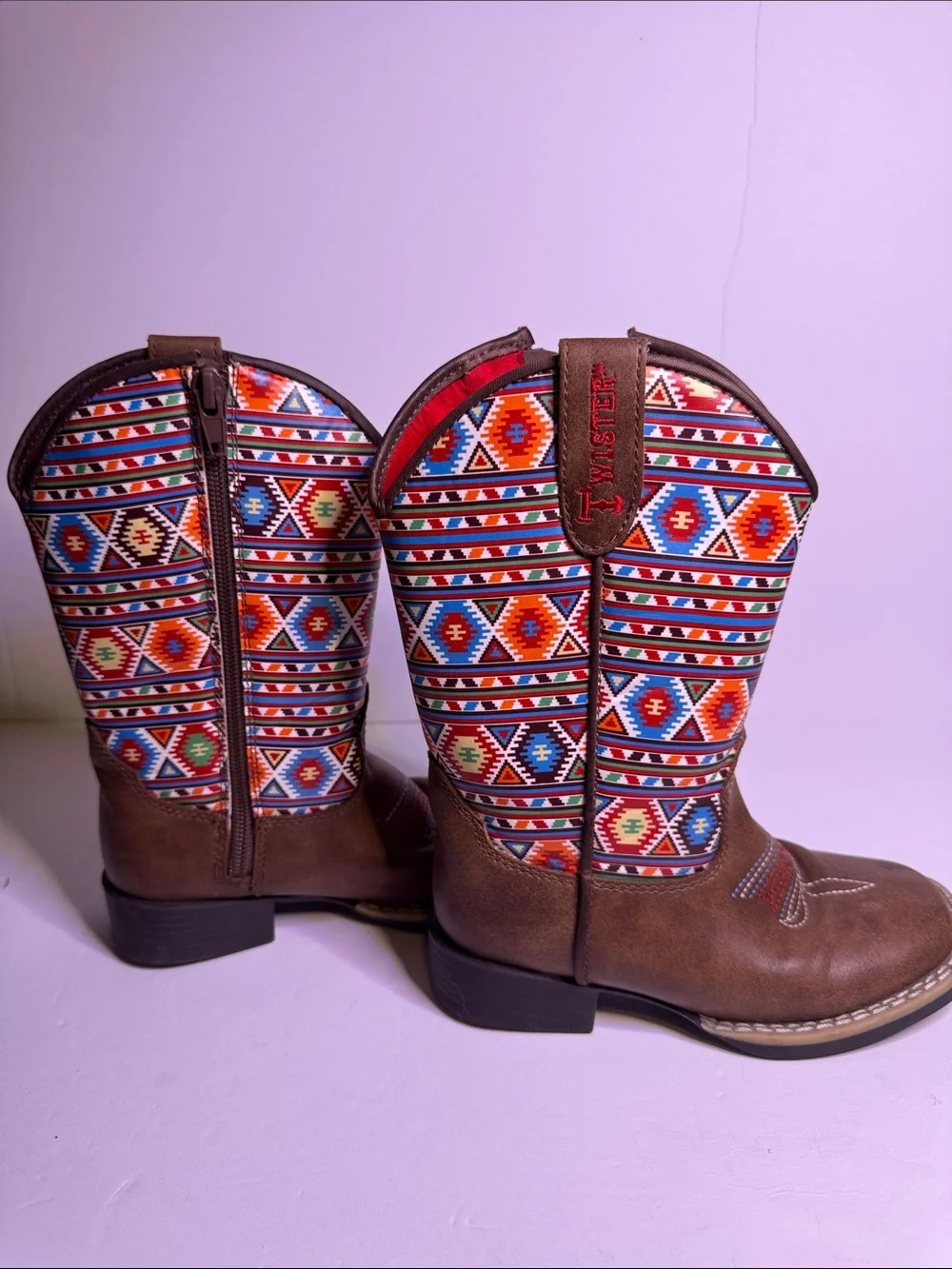 Twister, Kids, Brown Western Boots with Colorful Aztec Shaft, Sz 9K